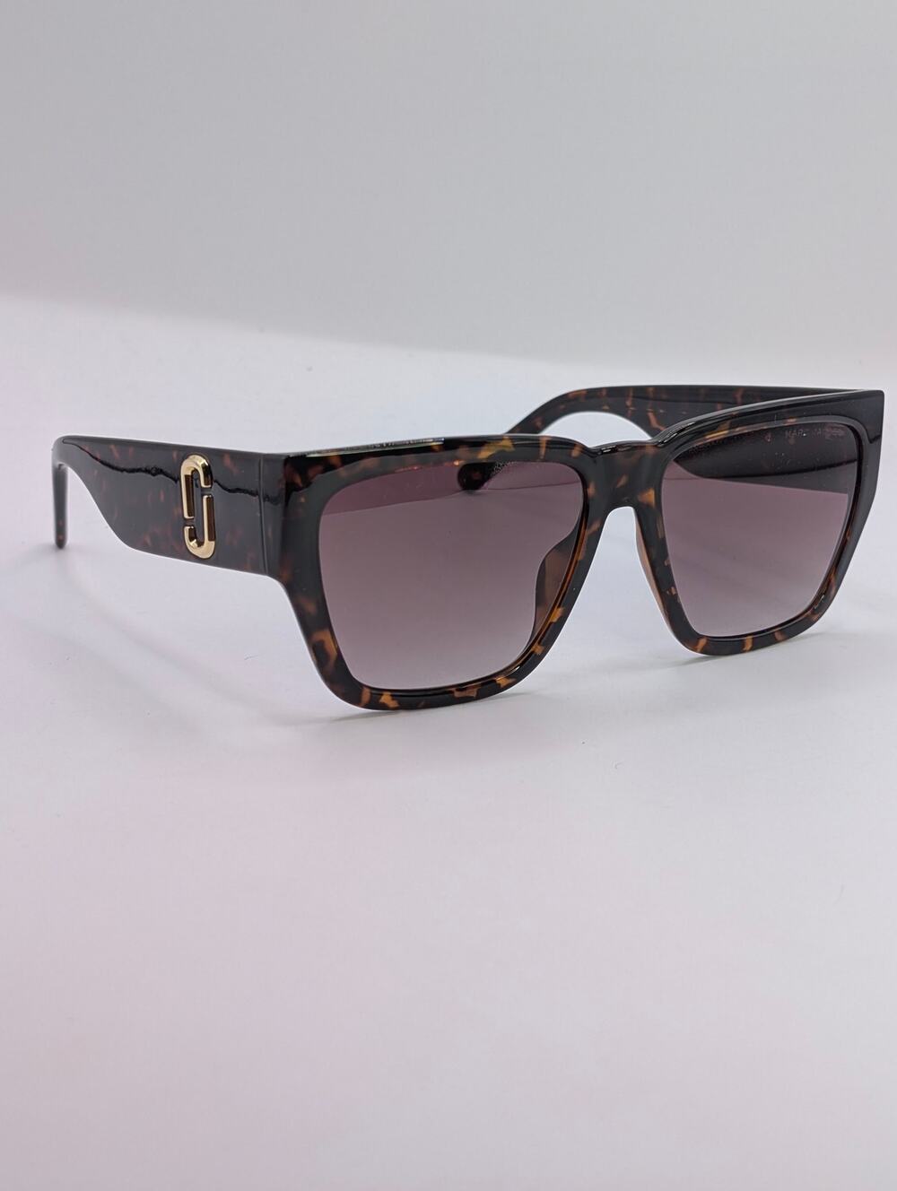 AUTH Marc Jacobs MARC 646/S Tortoise Square Sunglasses Gold Logo w/ Case - New